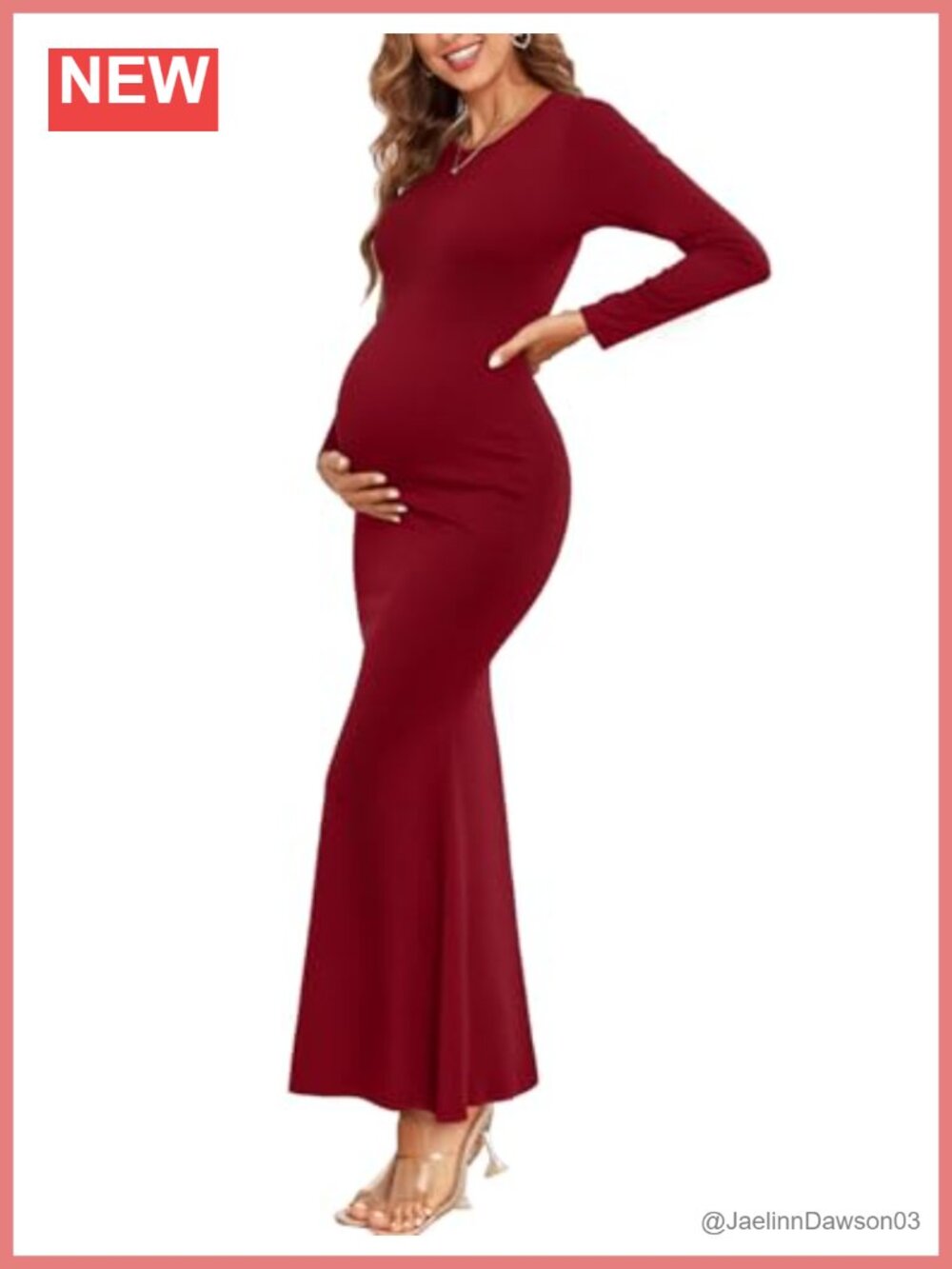 Maternity Bodycon Mermaid Maxi Dress Long Sleeve Ribbed Pregnancy